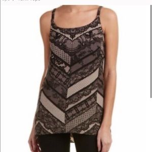 Cabi Monaco Cami tank lace  print tan black